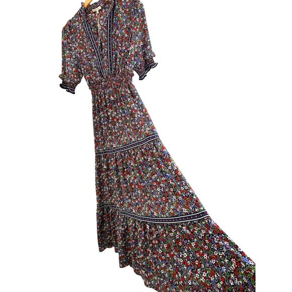 Max Studio Womens Floral Smock Granny Maxi Dress Size M Ditsy 8048 NWT Tiered - Picture 4 of 13